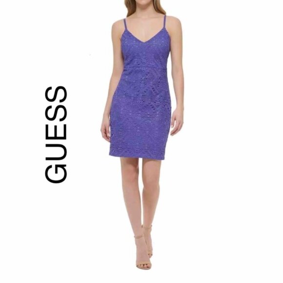 Guess Women's Dress size 8 (M) Purple Sleeveless Lace Mini Dress Spaghetti Strap - Picture 1 of 15